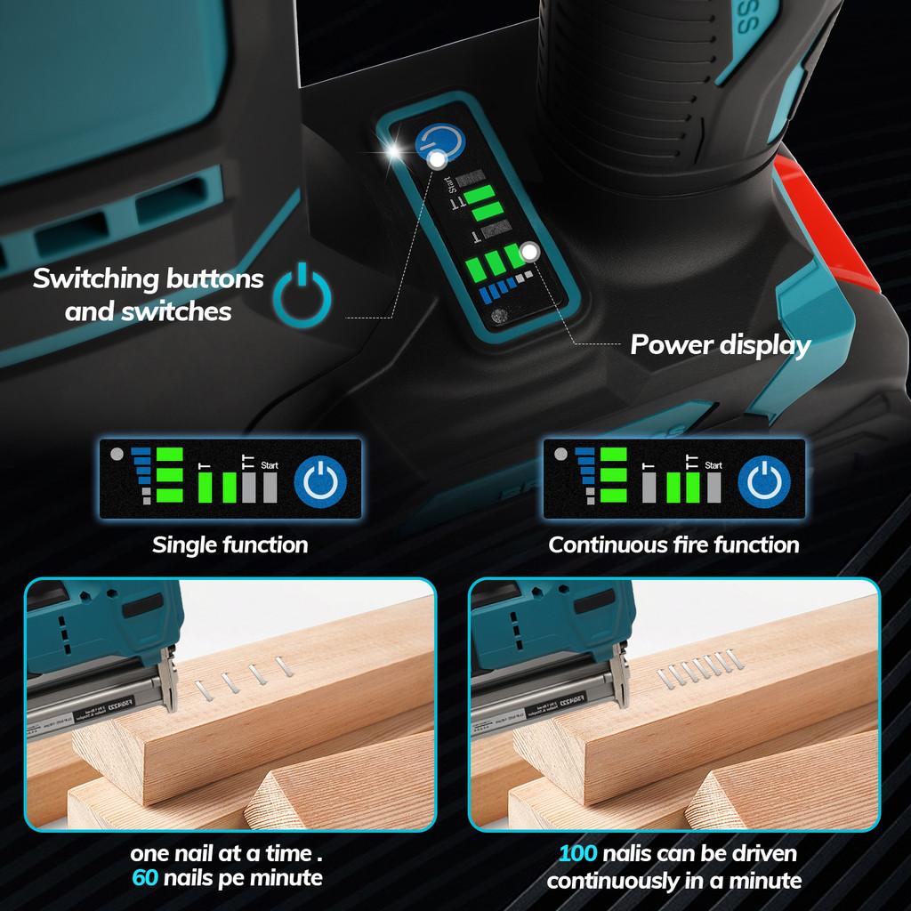 2000W 2-In-1 Woodworking Repair Machine Cordless Portable Electric Nail Gun Handheld Electric Nailer Stapler