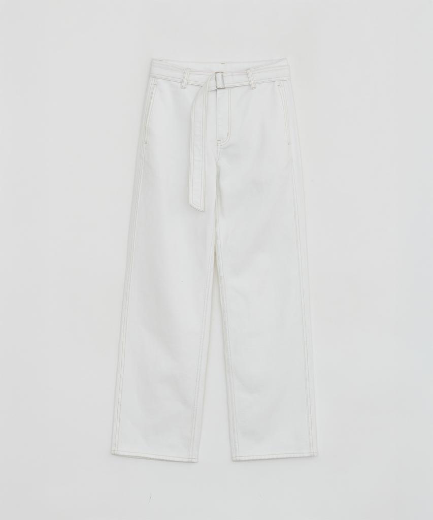 Loutaideu Stitched Belt Cotton Pants [White]