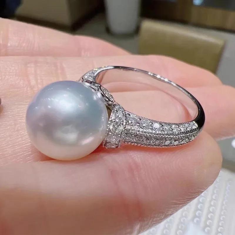 

Luxury Princess Sterling Silver Pearl Rings Women Engagement Wedding Party Female Micro Inlay Finger Ring Eternity 9 срібний