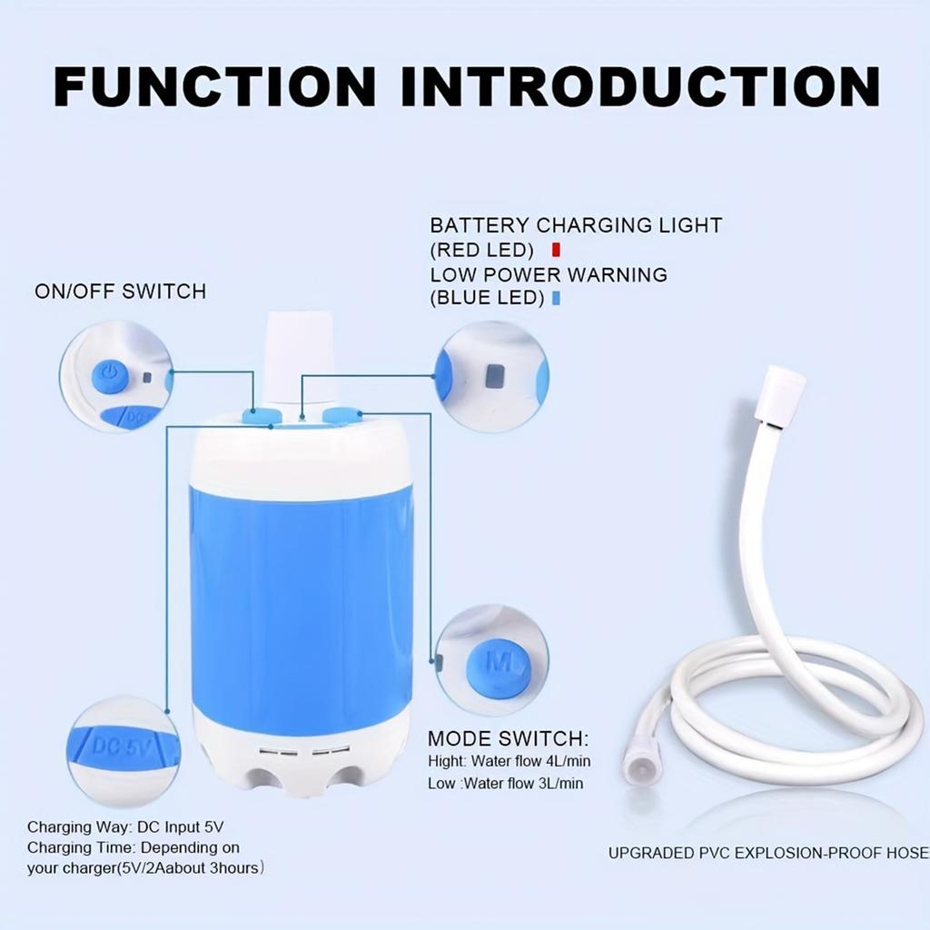 Portable Camping Shower Electric Shower With 4000mAh Rechargeable Battery For Hiking Car Washing Pet Bath