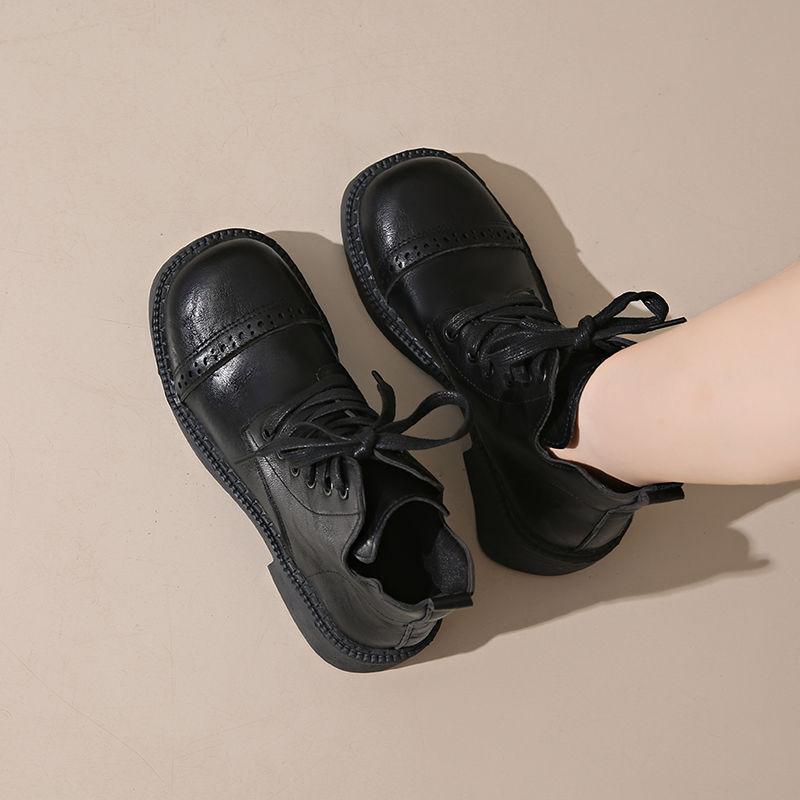 Fashion Spring Autumn Lace-up Round Toe Ankle Boots for Women Elegant with Low Heels Leather Booties Designer Luxury Woman Short Shoes