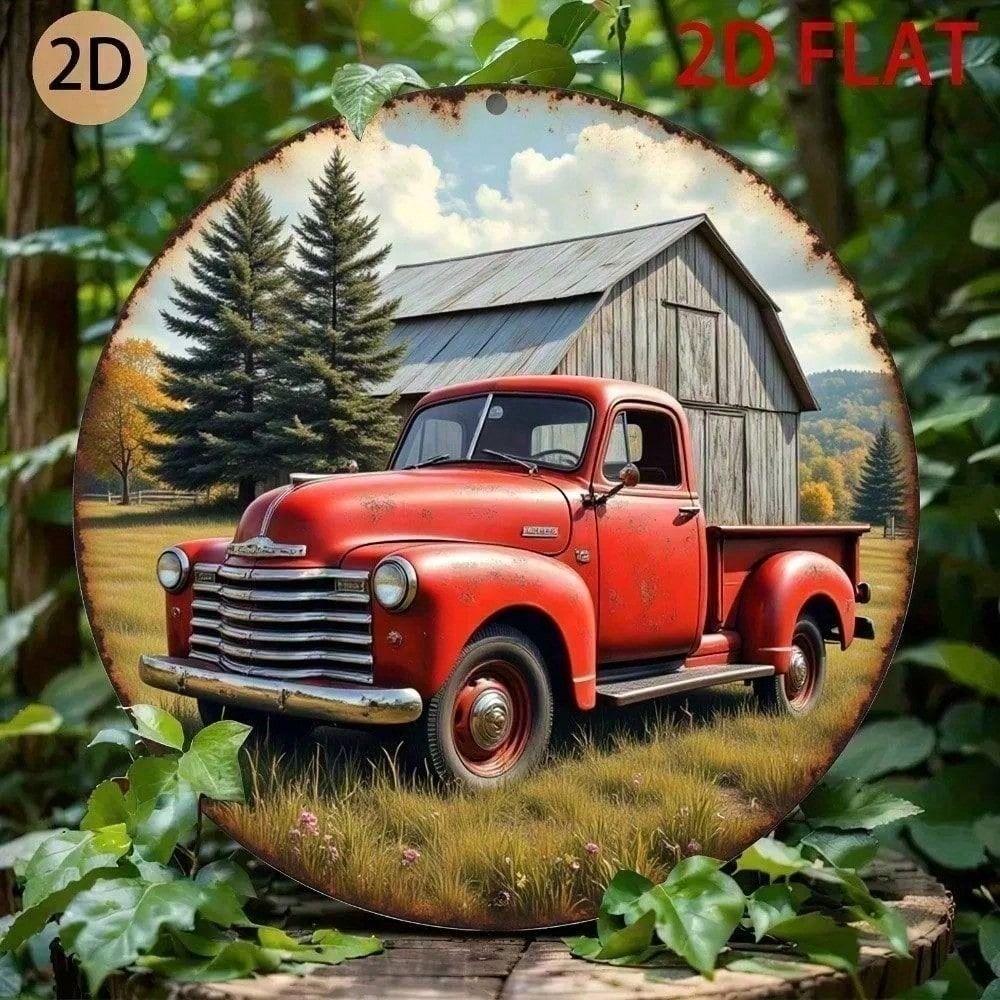 Vintage Red Pickup Truck Metal Wall Art Rustic Farmhouse Decor Sign