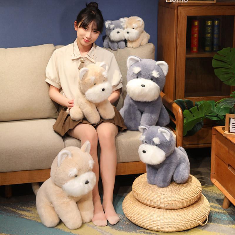 Plush Puppy Schnauzer Simulation Animals Doll Birthday Gift Bedroom Toy Pillow