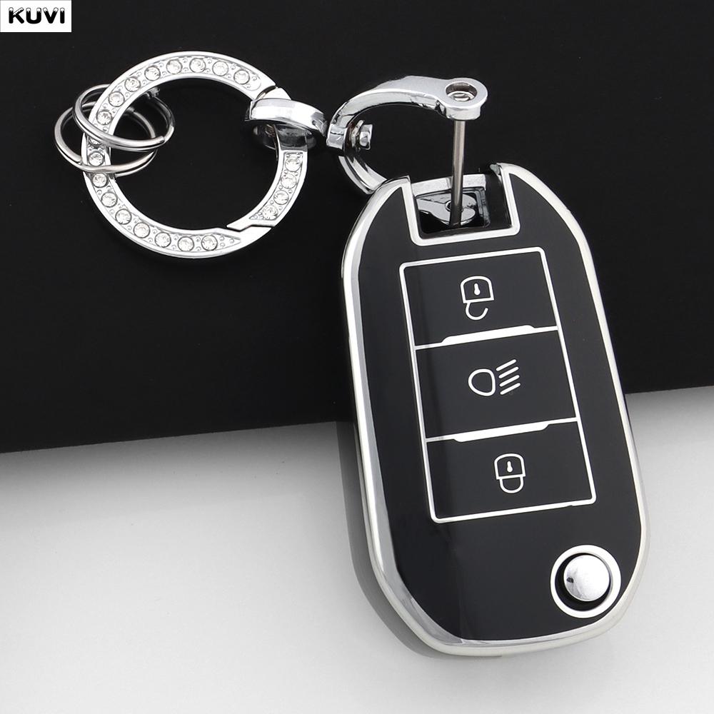 TPU Car Folding Key Case Cover Shell For Peugeot 208 308 408 508 2008 3008 4008 5008 For Citroen C3 C4 CACTUS C6 C8 Accessories