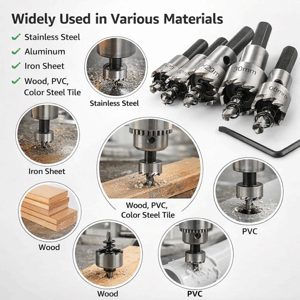 5pcs Durable Stainless Steel Stainless Steel Cutter High Speed Stee 16-30mm Size Hole Saw Cutter HSS Hole Saw Wood Working