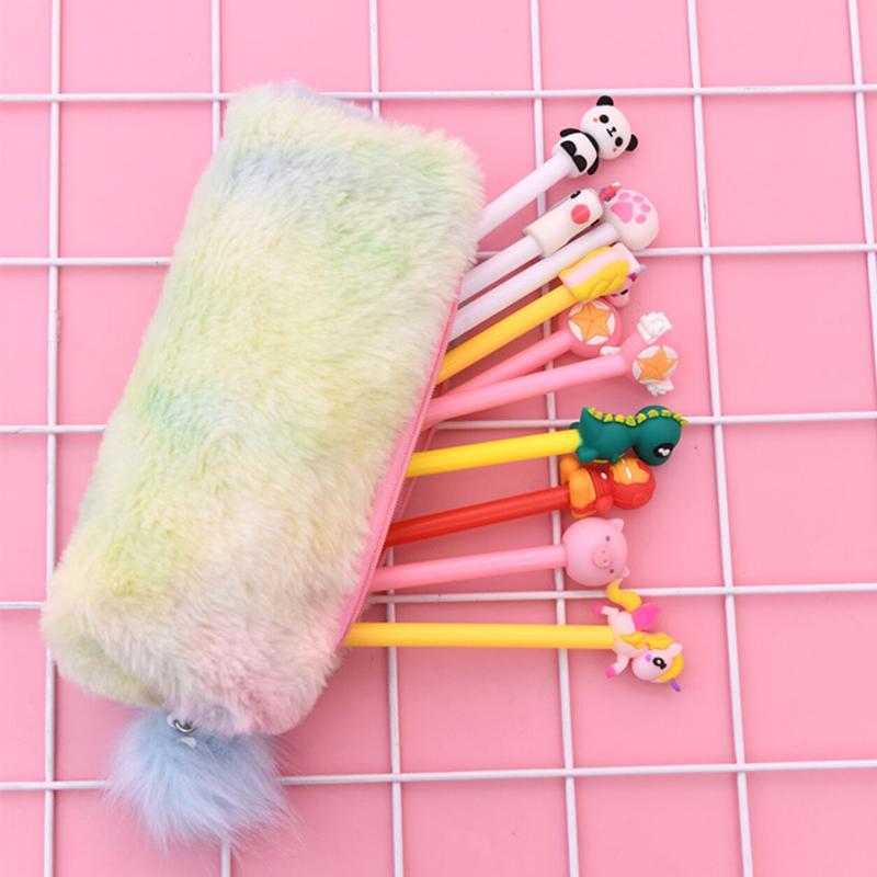 Plush Pencil Case For Girls Kawaii Gradient Color Stationery Storage Bag Zipper Pencil Bag School Office Pouch Purse Storage