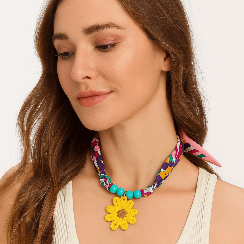 Printing Sweet Pendant Necklace Ethnic Style Bag Accessories Vintage Colorful Headscarf  Gift