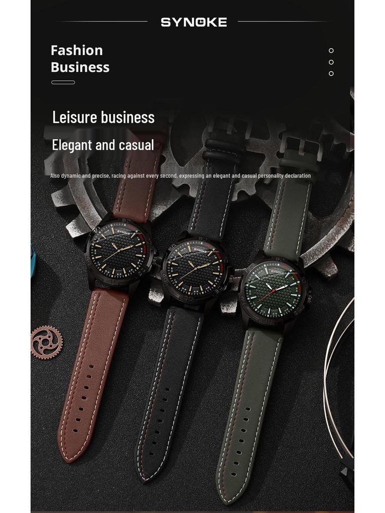 SYNOKE Retro Men's Quartz Watch, Alloy Case, Leather Strap - Fashion Sport Wristwatch, Ideal Student Gift