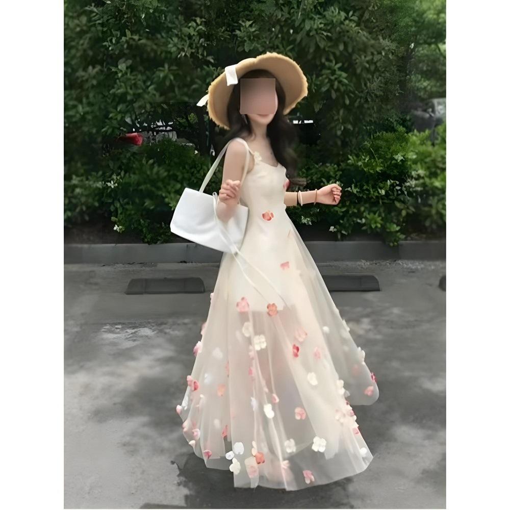 

Летняя красивая маленькая юбка, отпускной стиль трехмерное цветочное сетчатое платье-комбинация, повседневная темпераментная юбка на талии XL- (recommended 110-60kg)