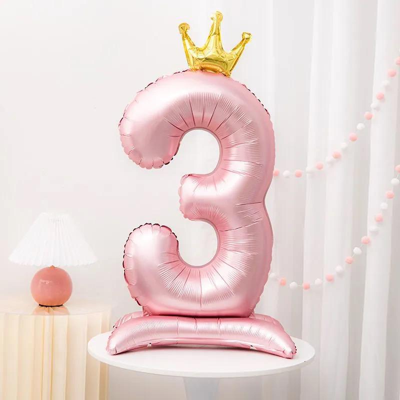 Gradient Color Crown Number Balloon Pillar, 32-40 Inch, First Birthday Party Decoration