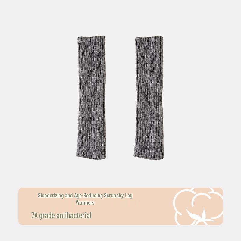 Gray Women's Slouchy Knit Leg Warmers, Spring & Autumn Style Long Socks, Y2K Calf Socks for Mary Jane Shoes.