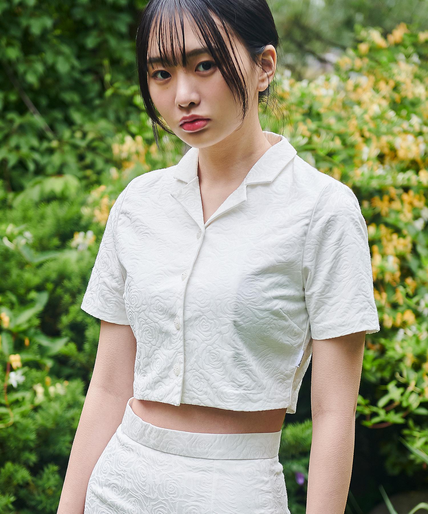 Dear Me Rose Jacquard Crop Shirt [White] Free