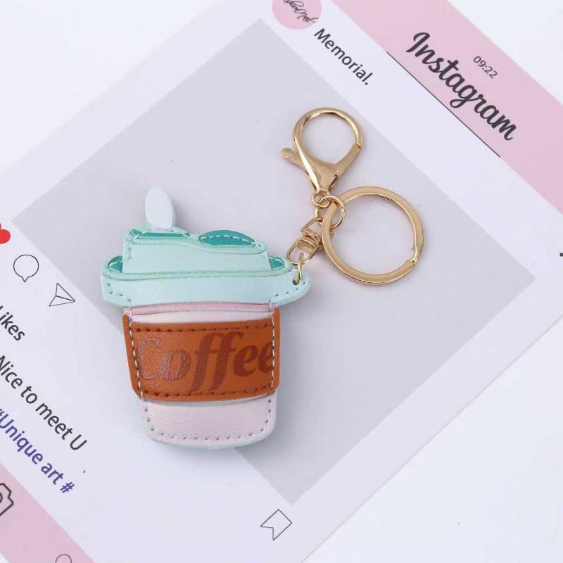 Ins Creative Cool Candy Leather Coffee Cup Style  Bag Hanging Decoration Phone Case Pendant Chain Keychain