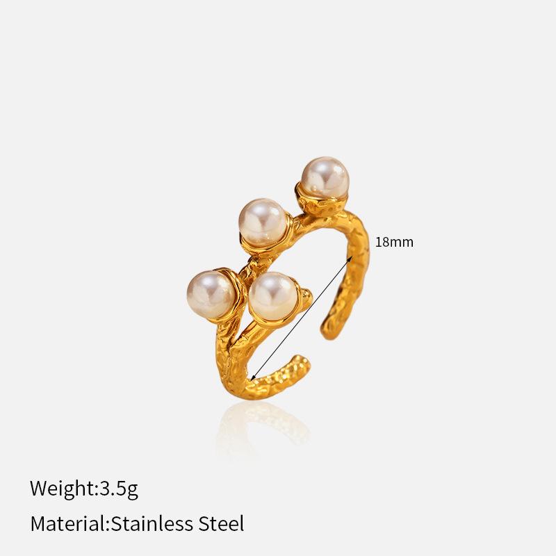 Chenhe's new titanium steel open imitation pearl ring, European and American style smooth surface ball special-shaped personalized plated 18K gold