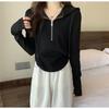 Women‘s Hooded Long Sleeve Half Zip Slim Fit Pullover Top Casual Solid Basic Tee