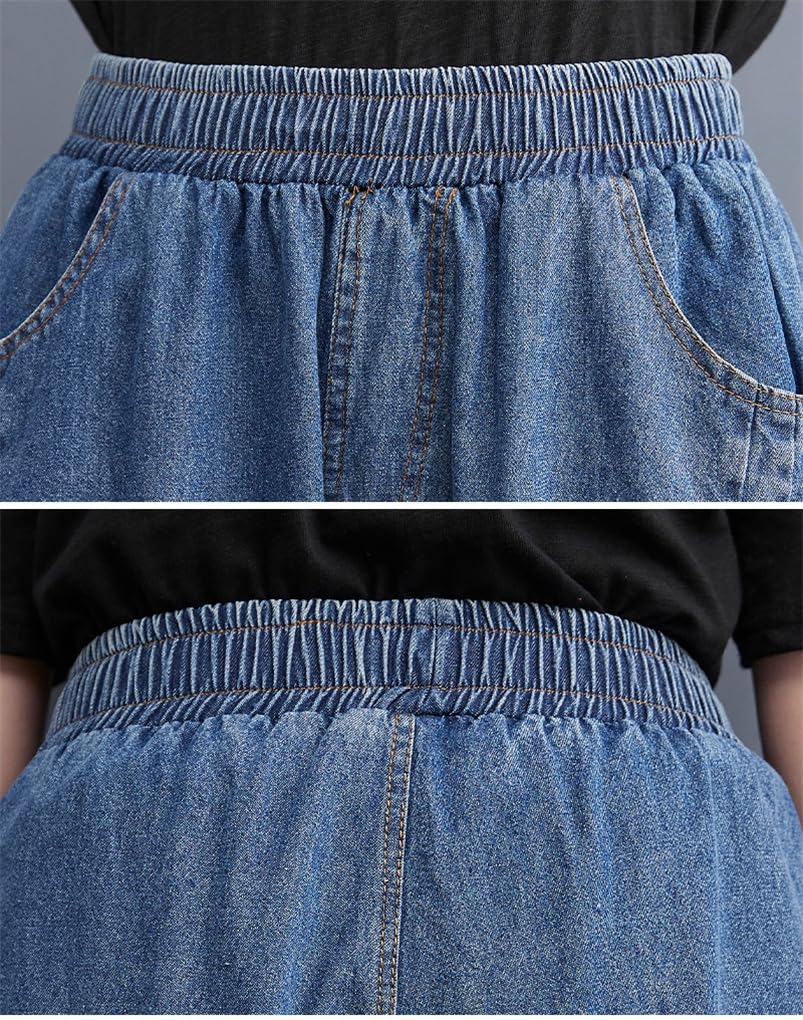 Sarouel Loose Wide Leg Denim Gaucho Cropped Fall Size [Mohokyo] Women's Pants, Fit, Pants, Pants, Pants, Length, Figure-Flattering, Casual, Spring,