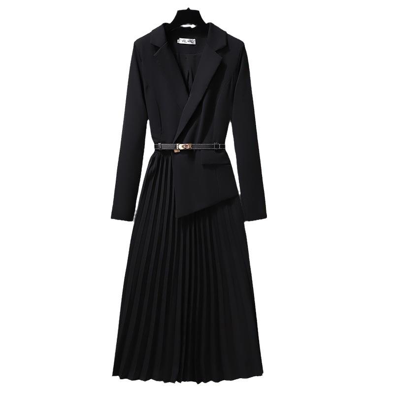 Elegant 2025 Slimming Goddess Draped Pleated Long Dress with Belt