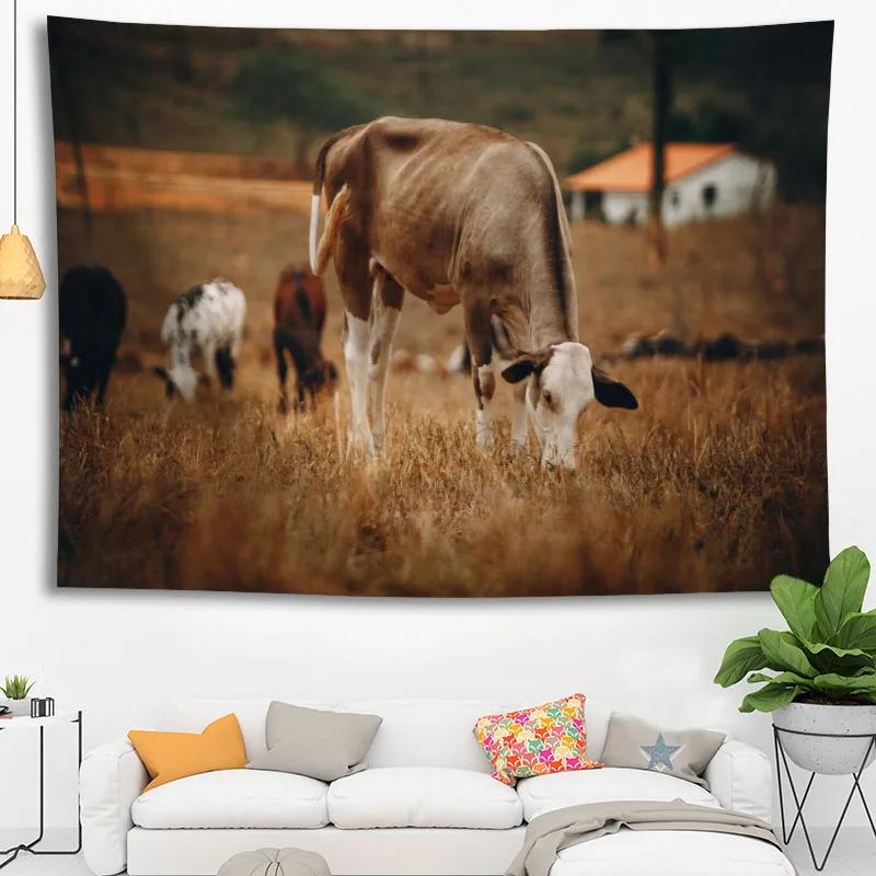 Hot Sale Custom High Quality Cow Wall Hanging Hd Landscape 3D Printing Digital Printing Home Decoration Tapestry