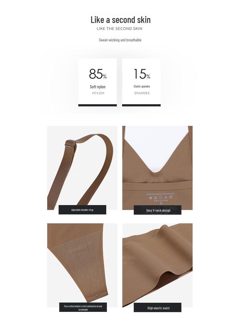 Nahtloses Push-Up-Set aus Eis-Seide für Damen - Atmungsaktiv, V-Ausschnitt, Sportlich, Brust minimierend