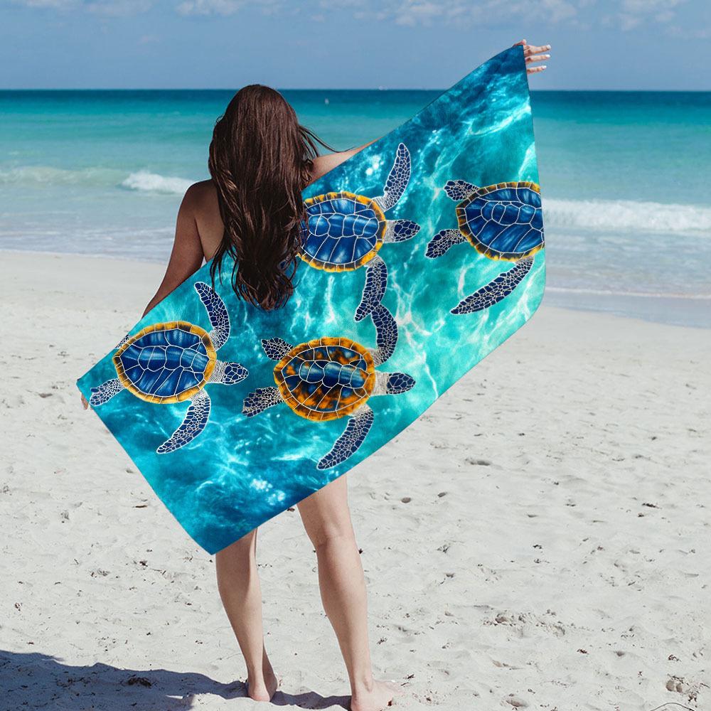 1pc Cartoon Turtle Print Microfiber Beach TowelUltra Absorbent QuickDrying Lightweight Soft Oversized Beach Blanket Perfect for