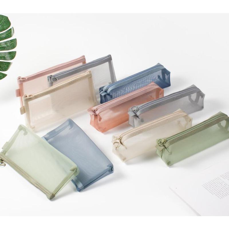 Multifunctional Portable Makeup Brush Bag Pouch Case New Large Capacity Mesh Pencil Bag Mesh Transparent Cosmetic Case