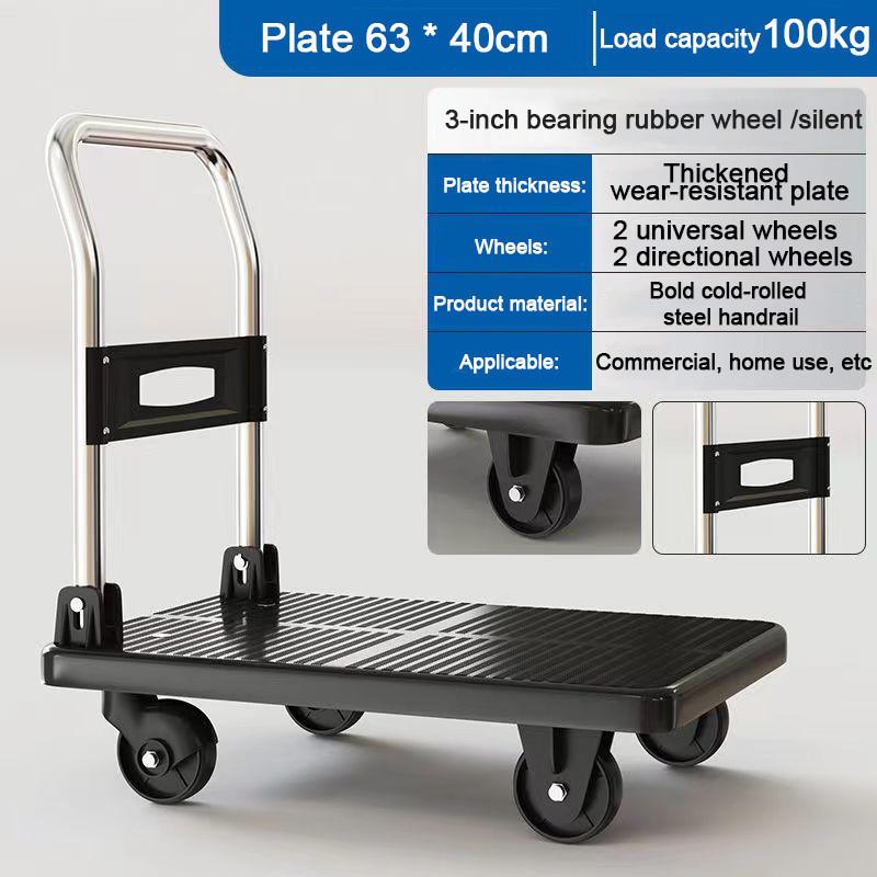Foldable Platform Trolley Cart Universal Use Heavy Duty Shopping Flatbed  Handcart Warehouse Handling Tools