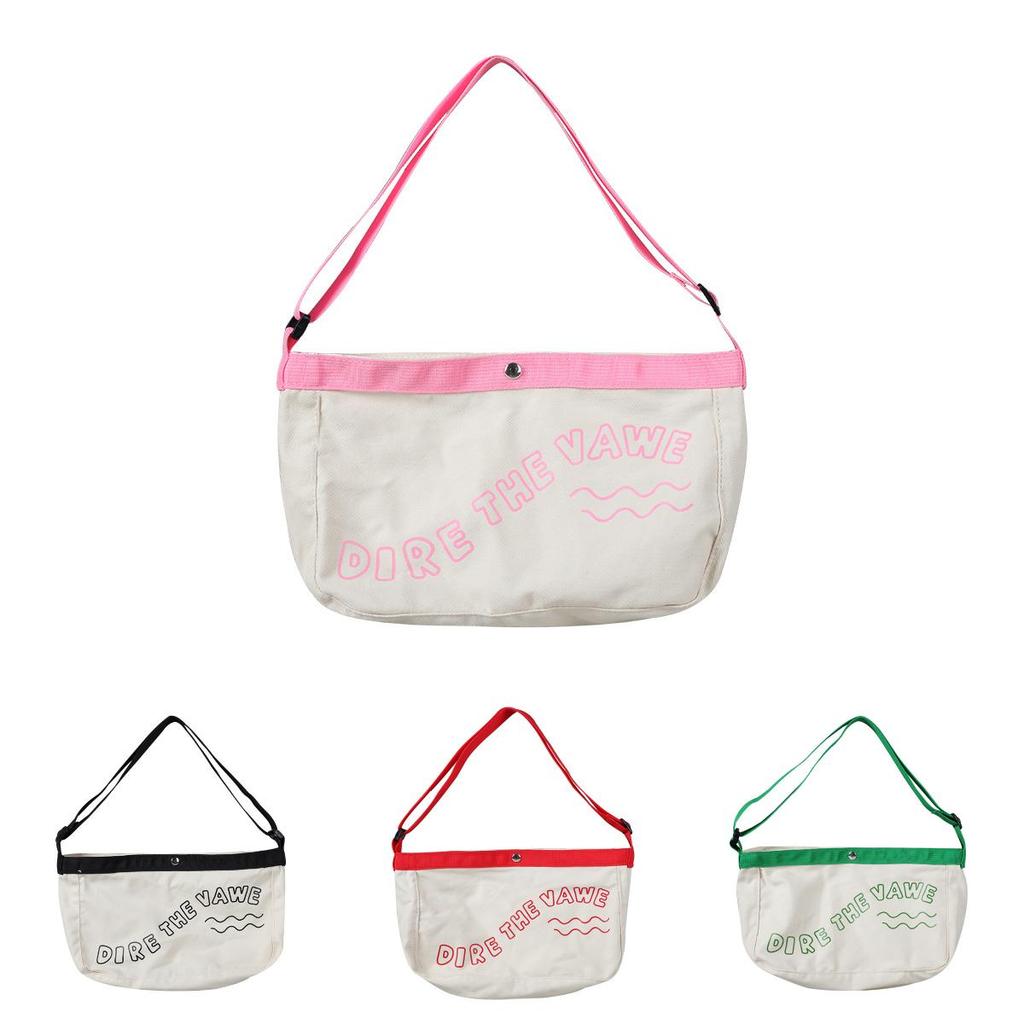 Large Capacity Korean Style Canvas Shoulder Bag For Kids Featuring Cute Alphabet Design