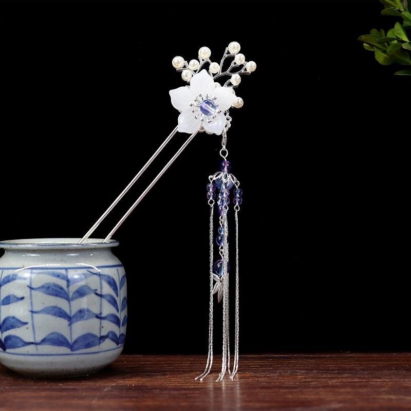 Handmade Retro Fairy Long Fringed Hairpin, Step Hairpin, Women's Ancient Costume Disc Hair Hairpin, Ancient Hanfu Headgear Accessories