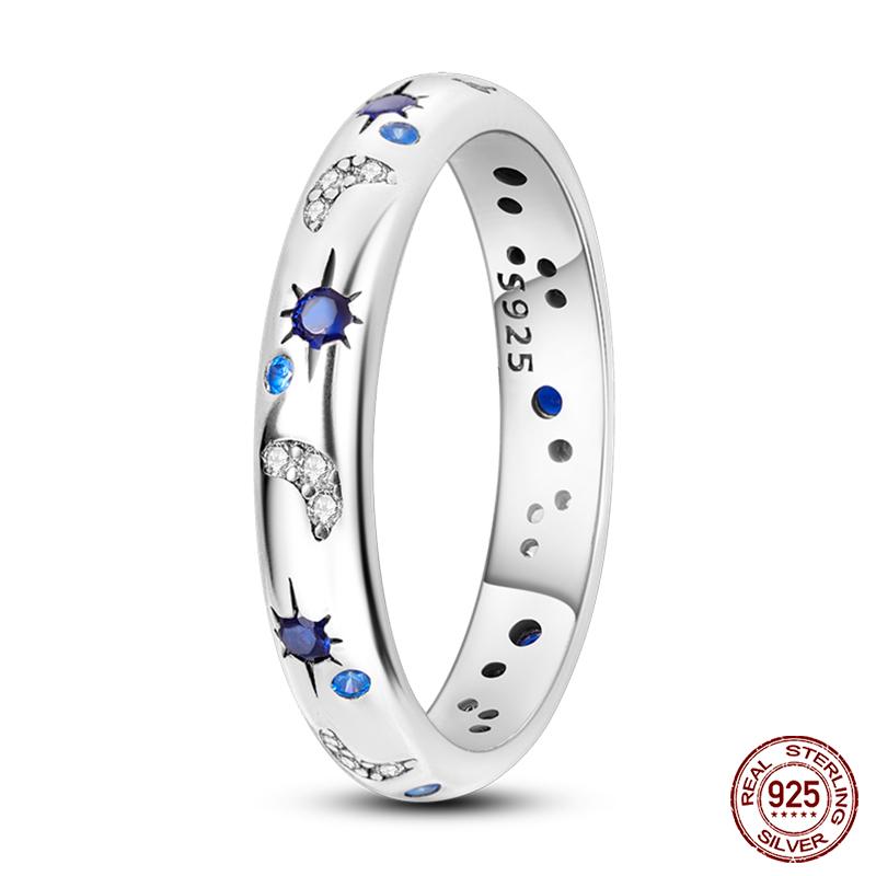 New Rings For Women 100% 925 Silver Star Moon Colorful Zircon Rings Fine Wedding Engagement Birthday Jewelry Gifts