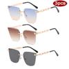 3pcs New Women Rimless Square Sunglasses Chain Leg Design Sun Glasses For Female Alloy Gradient Cutting Lens Eyeglasses UV400