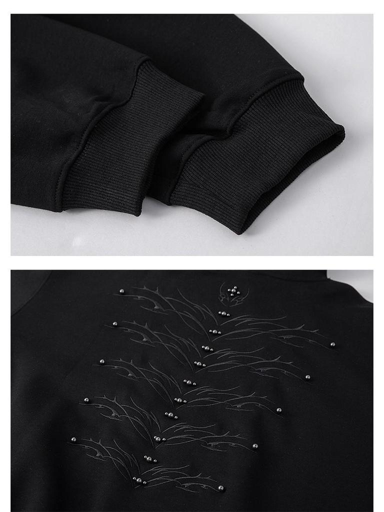Men's Retro Beaded Embroidery Velvet Hooded Sweatshirt, Autumn/Winter Warmth