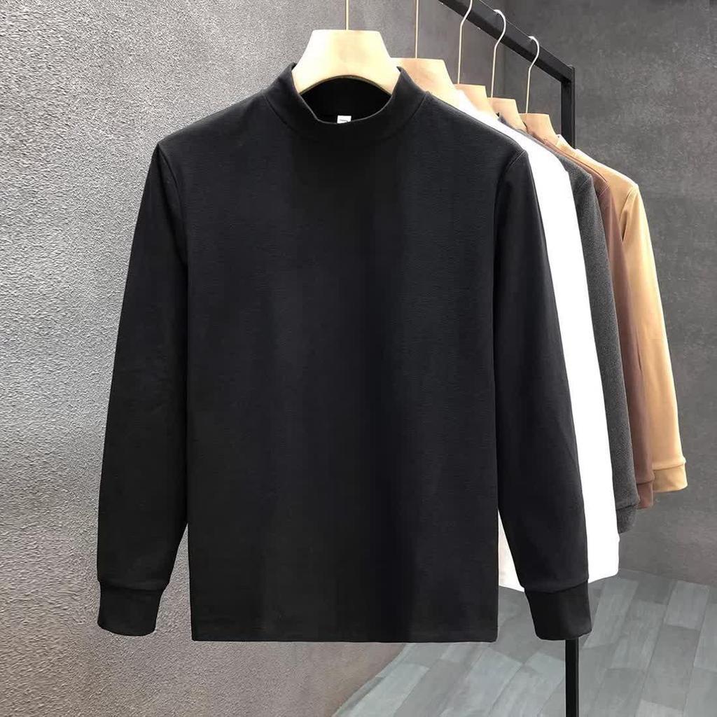 Herren doppelseitiges Samt-Sweatshirt, halboher Kragen, warm, einfarbig, langärmlig, hohe Qualität, für Herbst und Winter