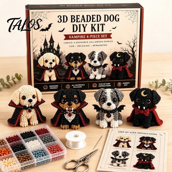 DIY Craft Set for Kids 3D Halloween Dog Art Set, Beaded Puppy Kit, Cute Healing Kit Adults Animal Beginners Adults, Home Desk Decor Decorative Beads