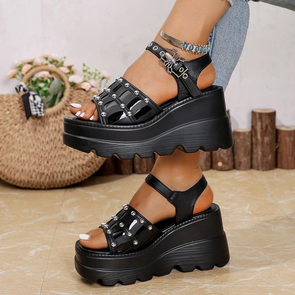 Fashion Shoes for Women 2025 Fashion Buckle Strap Women's Sandals Summer Street Sandals Female Wedge Shoes Ladies Punk Platform Pumps