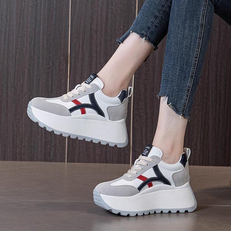 Inner height-increasing sneakers women's 2025 autumn versatile and thin soft-soled dad shoes small casual thick-soled muffin shoes