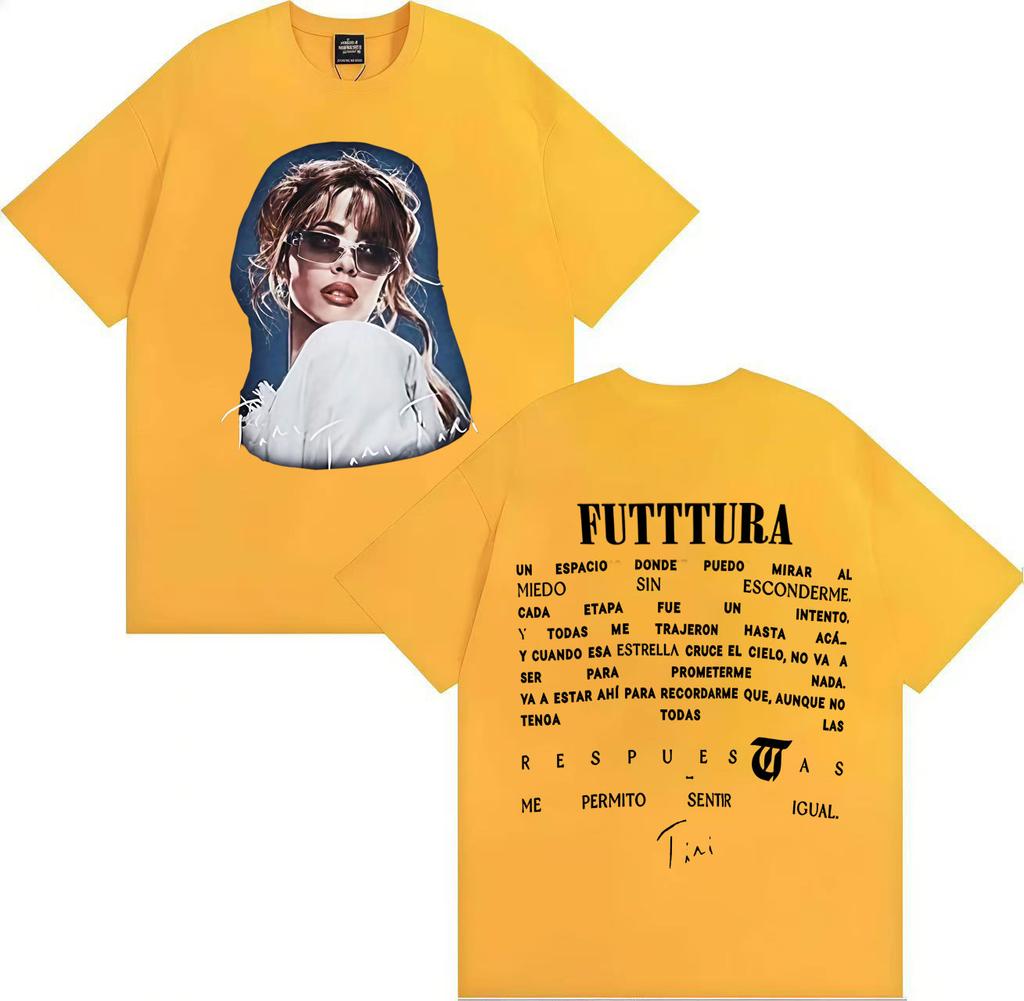 Summer Hot Singer TINI Futttura Album Pop Music Gothic Tops Double Sided Print Loose Short Sleeve Tshrit Mens Oversized Clothes