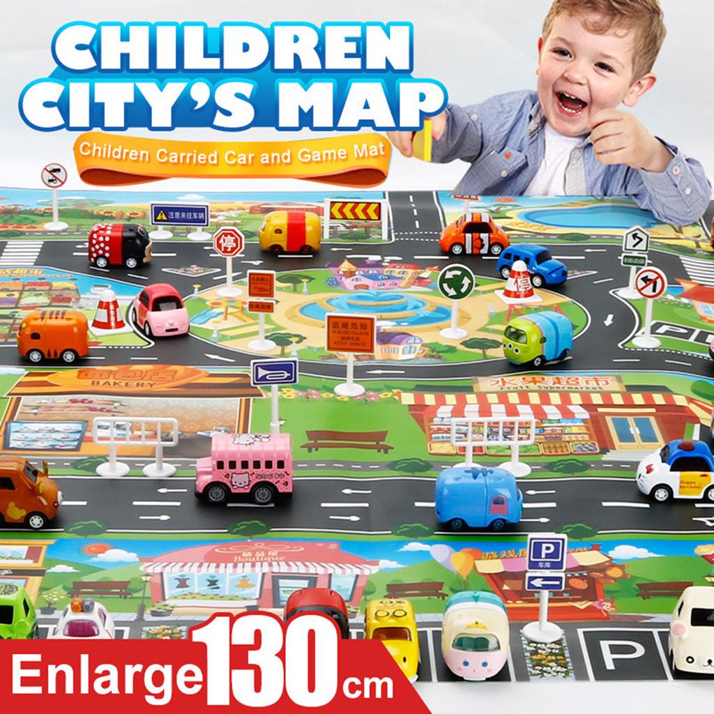 Kids Play Mat City Road Buildings Parking Map Game Scene Map With Traffic Sign