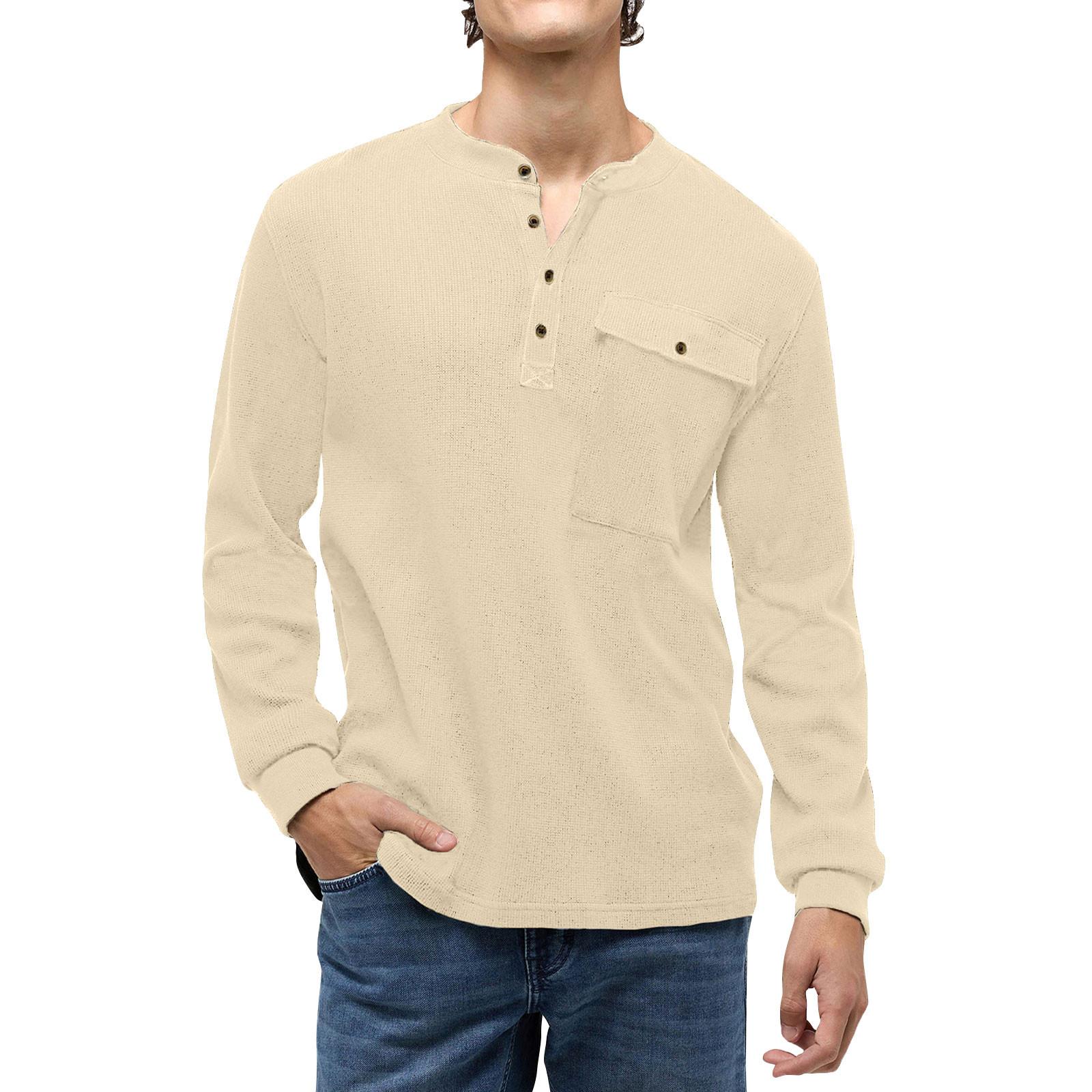 

Мужская футболка на пуговицах с круглым вырезом, однотонная спортивная модная футболка с длинными рукавами L хаки