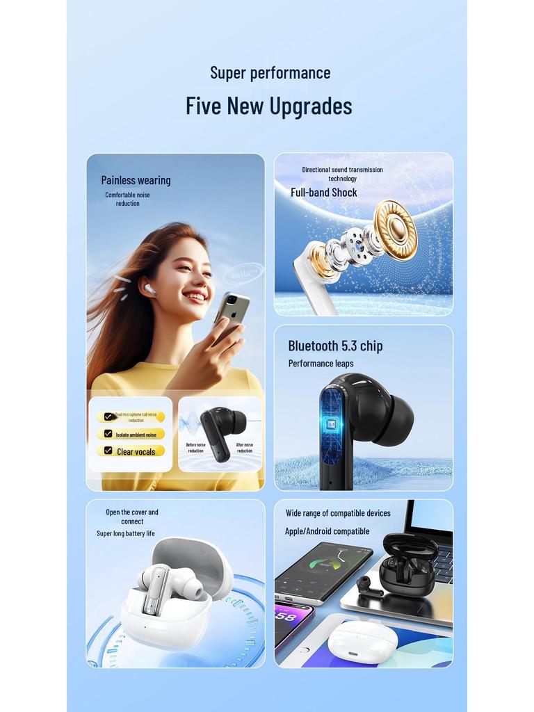 2025 New Wireless ANCENC Bluetooth Earphones E100 - Noise Cancelling, High Sound Quality, Extra Long Battery Life, Sports Model.