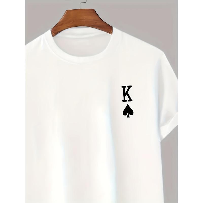 European Sizes Men'S Casual Short Sleeve T-Shirt with Ace of Spades Graphic Print - Black Regular Fit Round Neck Summer Tee for Casual Attire