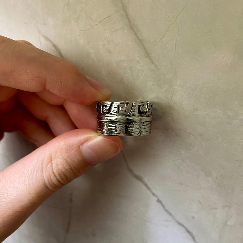 Retro Indian Feather Wide Ring For Men Silver Color Punk Gothic Open Ring Unisex Accessories Handmade Designer Love Gift