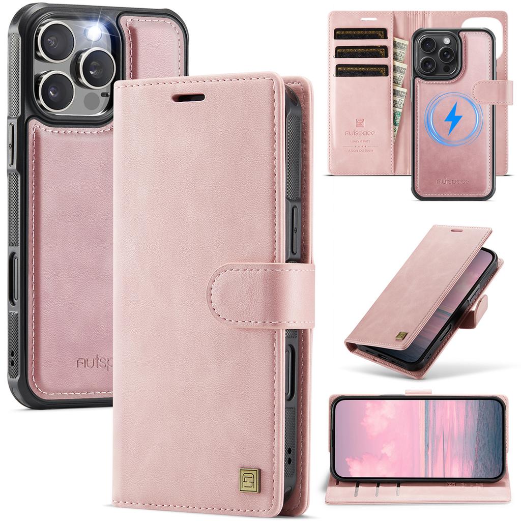 2-in-1 Magnetic Detachable Wallet Case for iPhone 16/16 Pro/16 Pro Max/16 Plus/16e - PU Leather, Card Slots, MagSafe Charging, 360° Protection