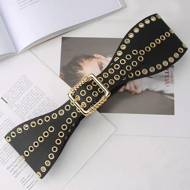 Exaggerated Punk Rivet Waist Seal Women'S Personalized Dress Jacket Elastic Elastic Belt