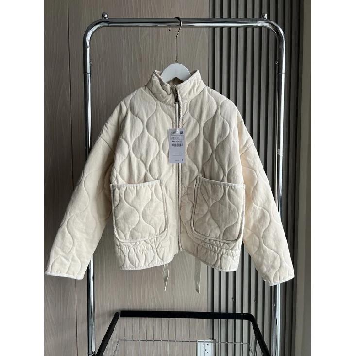 Women's Polyester Padded Jacket 2026New Arrival Vintage Lenzing Rayon High Collar Large Pocket Decorative Quilted Coat for Women