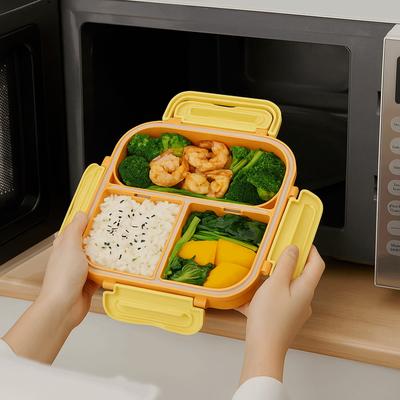 Portable Food Grade Lunch Box Divided Fresh Keeping Microwavable Lunch Box with Handle Spoon Fork Storage Box Outdoor Picnic