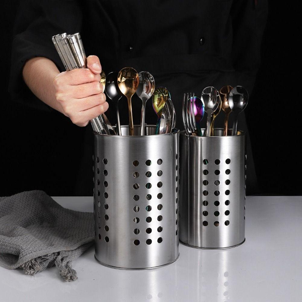 Hollowed Stainless Steel Chopsticks Cage Round Tableware Storage Tube Chopstick Basket  Fork