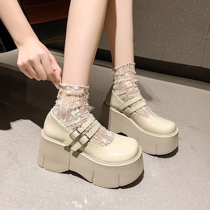 High-heeled Platform Small Leather Shoes Women's Autumn French Mary Jane Retro Heightening Japanese Muffin Single Shoes
