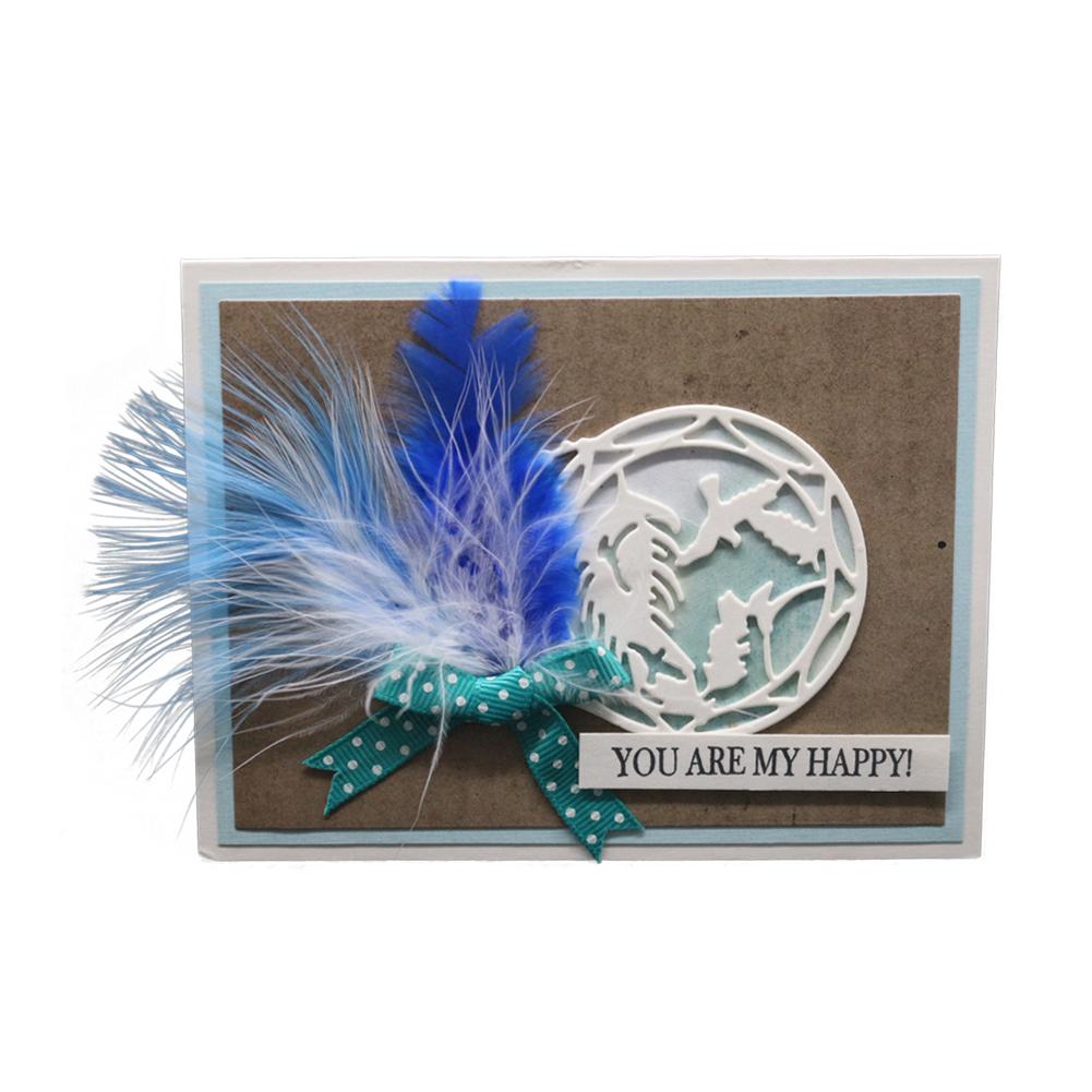 Bird Feather Circular Frame Metal Silvery Stencil Embossing Cutting Dies For Diy Scrapbooking Paper Album Cards Making