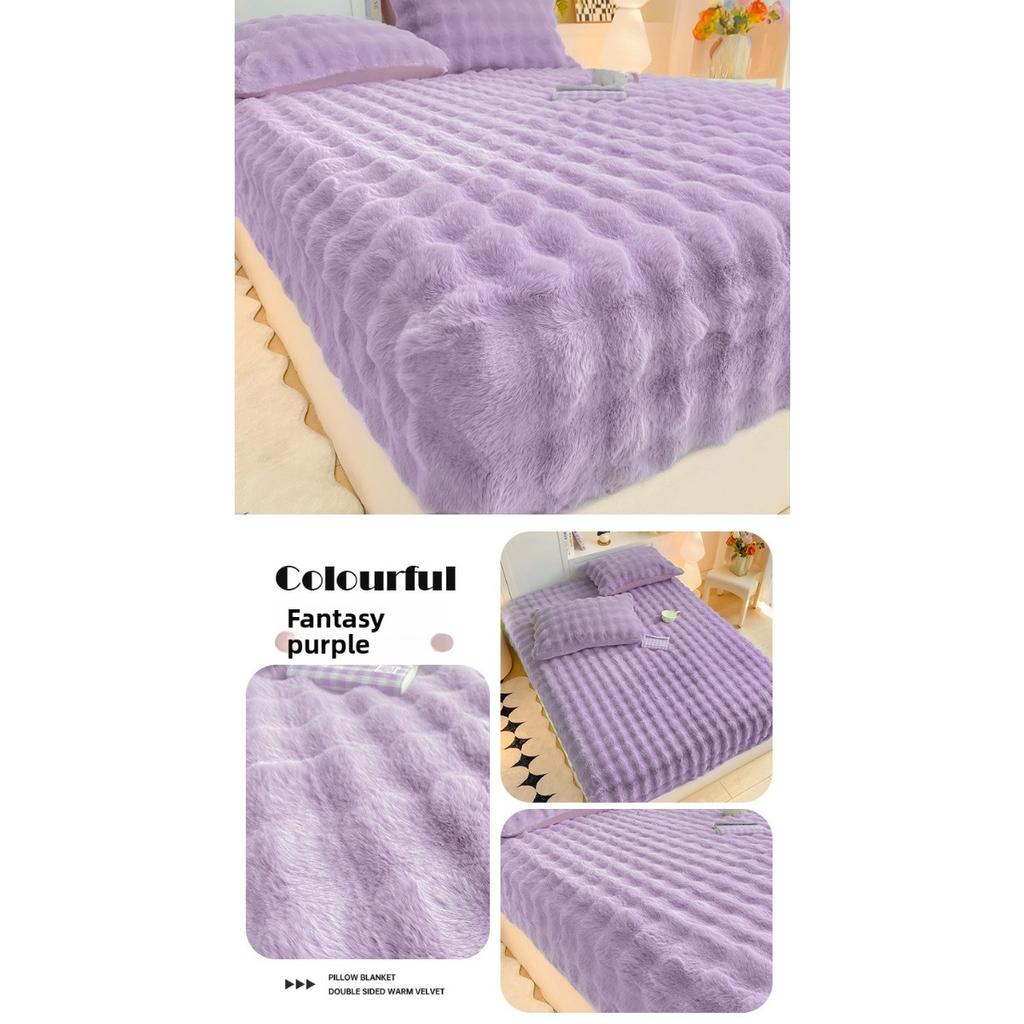 Solid Color Rabbit Like Plush Bed Sheet, 30cm Deep Pocket Design,Fully Wrapped Anti Slip Mattress Protective Cover,Thick and Warm In Autumn and Winter