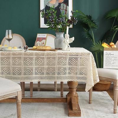 Cloth Dad Tablecloth Retro Crochet Hollowed Out Ultra-Rectangular Beige Fringed Coffee Table Western Table Cover Table Mat